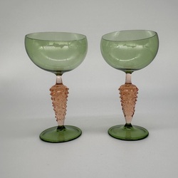 Two elegant Lausha glasses, grapevine stems, handmade, pre-war