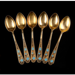 Silver spoon with enamel set (6 pcs.)