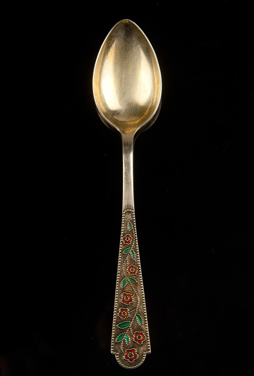 Silver spoon with two-color enamel