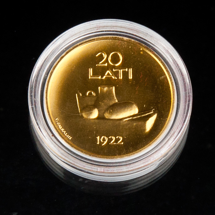 Золотая монета 20 латов