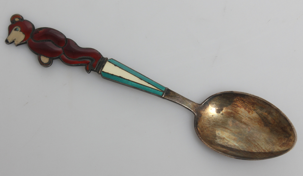 Silver spoon with enamel 