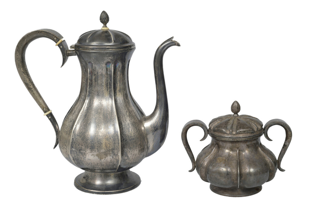 Silver teapot and sugar pot