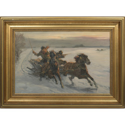 Winter landscape with horse-drawn sleigh