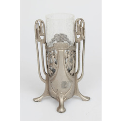 Art Nouveau glass vase in metalic holder