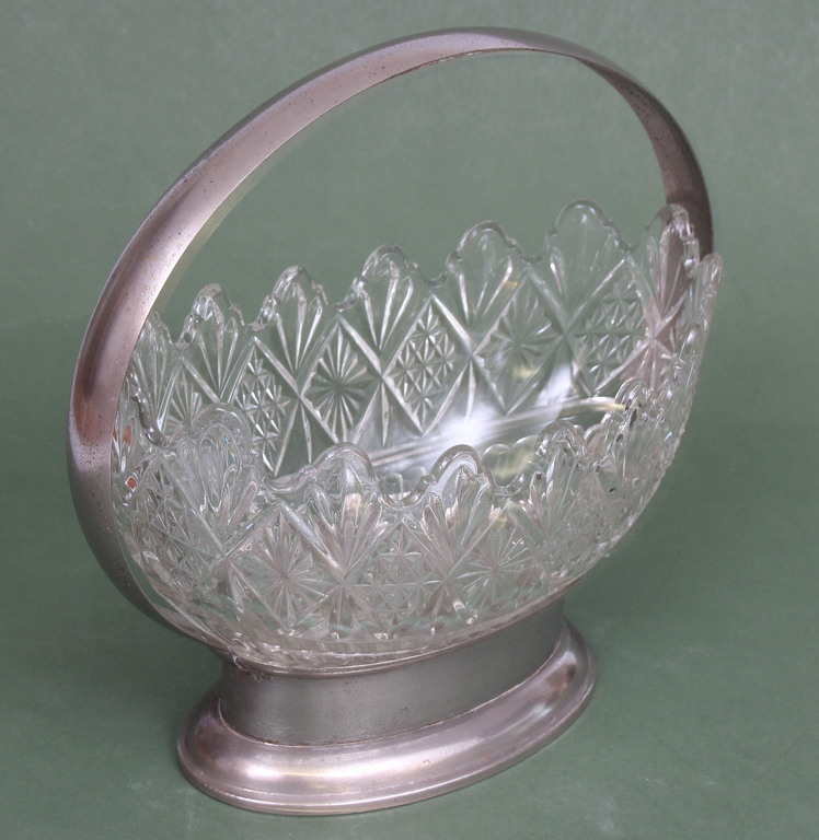 Art Nouveay silver plated crystal dish