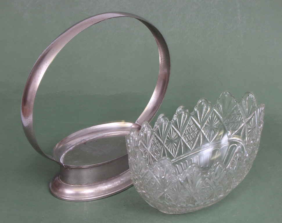Art Nouveay silver plated crystal dish