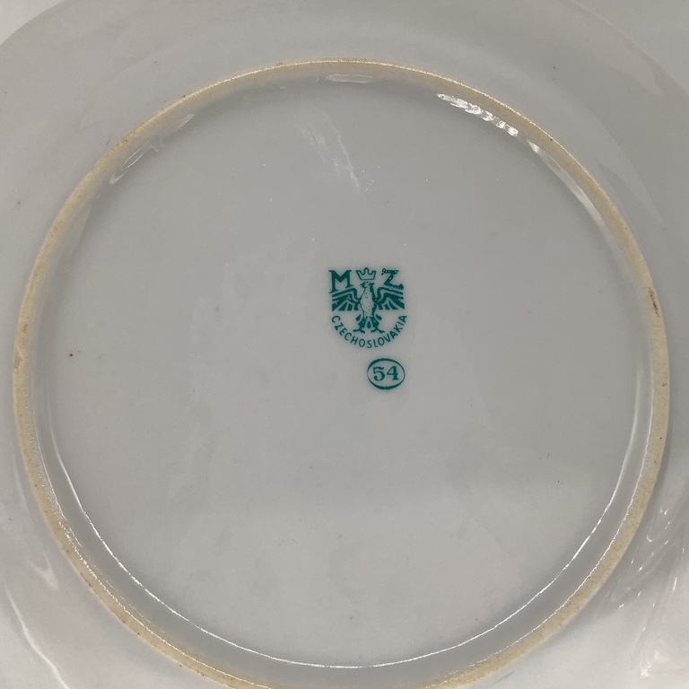 6 dessert plates, Pre-war stamp. Czechoslovakia. Decal with additional drawing