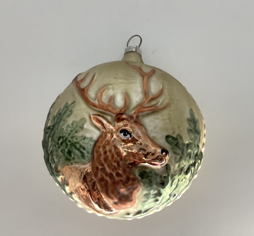 Old German Christmas tree toy “Deer”, 1940-50, Hand-painted in relief.