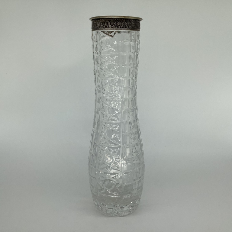 Vintage crystal vase with a silver rim Crystal Silver 875 Nameplate 8MU Star of the USSR, 50 years old.