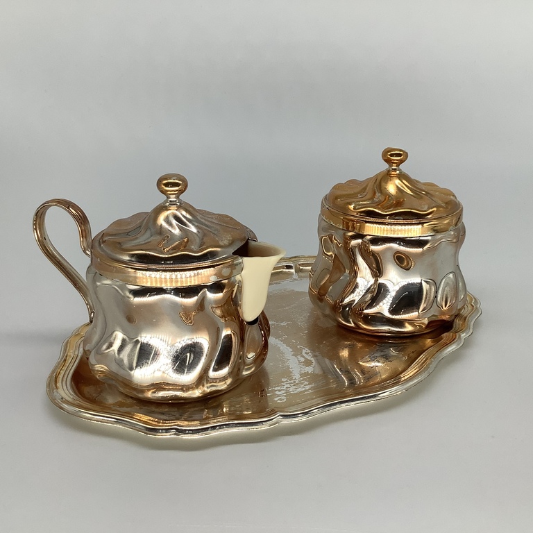 Set for tea drinking, Milk jug and sugar bowl. Warsaw 40 years. Silver plated.