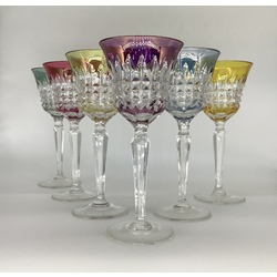 Large Bohemian crystal wine glasses. 1920, Handmade by a master.