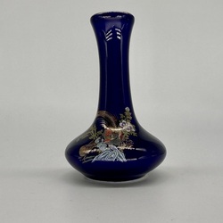 Miniature cobalt vase. Pheasant hand painted 60s.