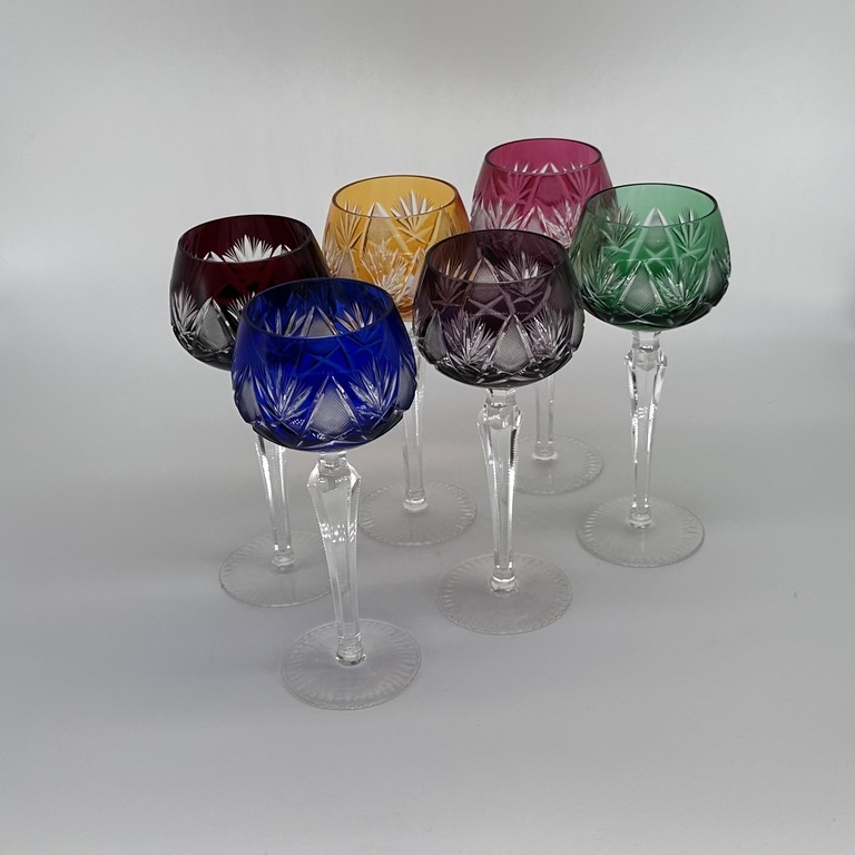 Набор бокалов для шампанского Val st. lambert. Начало 20 века. Ручная шлифовка граненая ножка