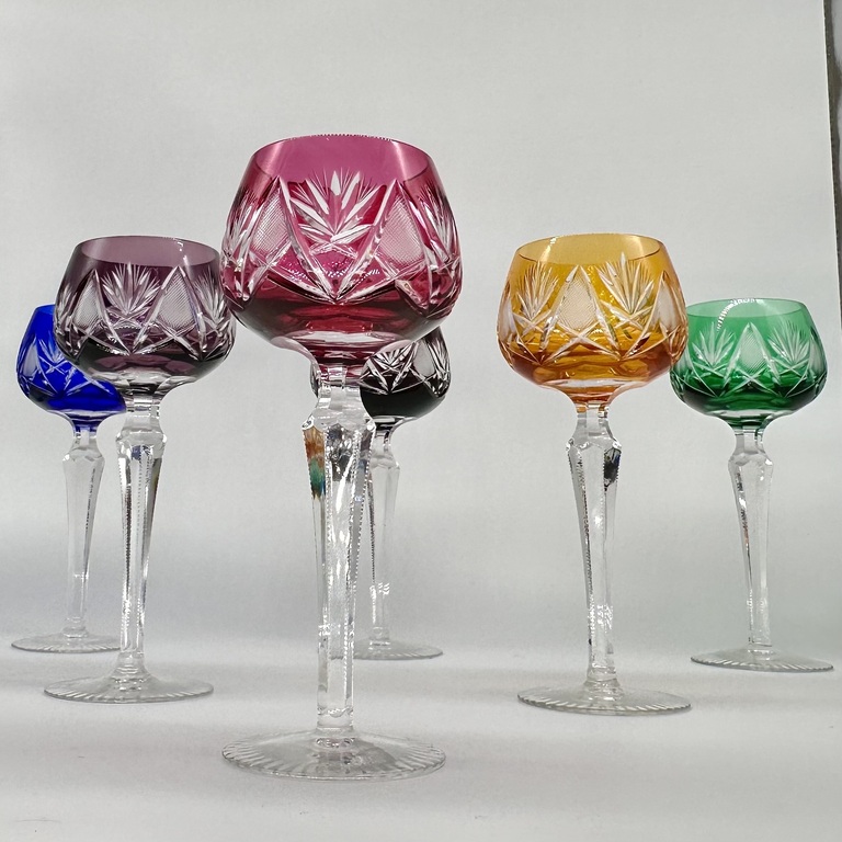 Набор бокалов для шампанского Val st. lambert. Начало 20 века. Ручная шлифовка граненая ножка