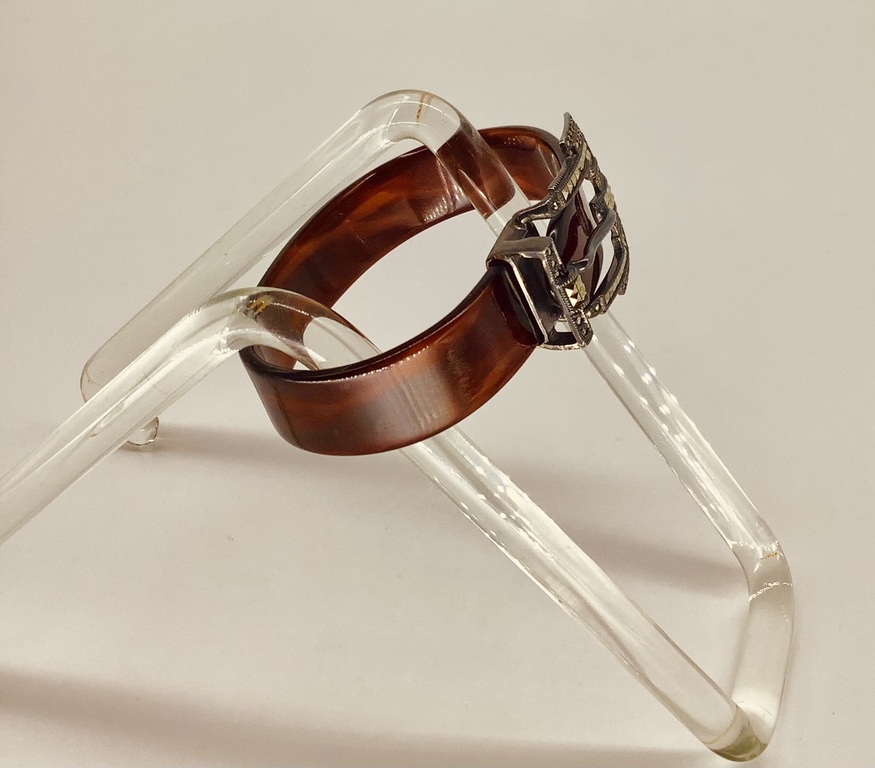 Bakelite bracelet with silver buckle. England. 925 standard. Marcasite. Art Deco