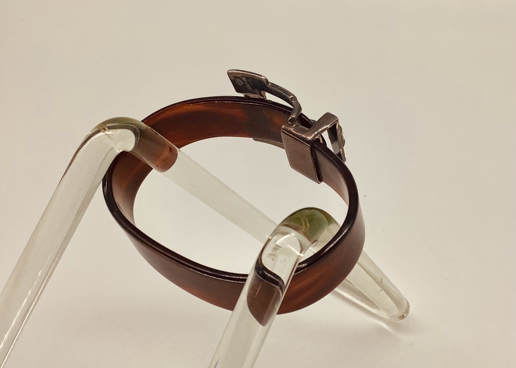 Bakelite bracelet with silver buckle. England. 925 standard. Marcasite. Art Deco