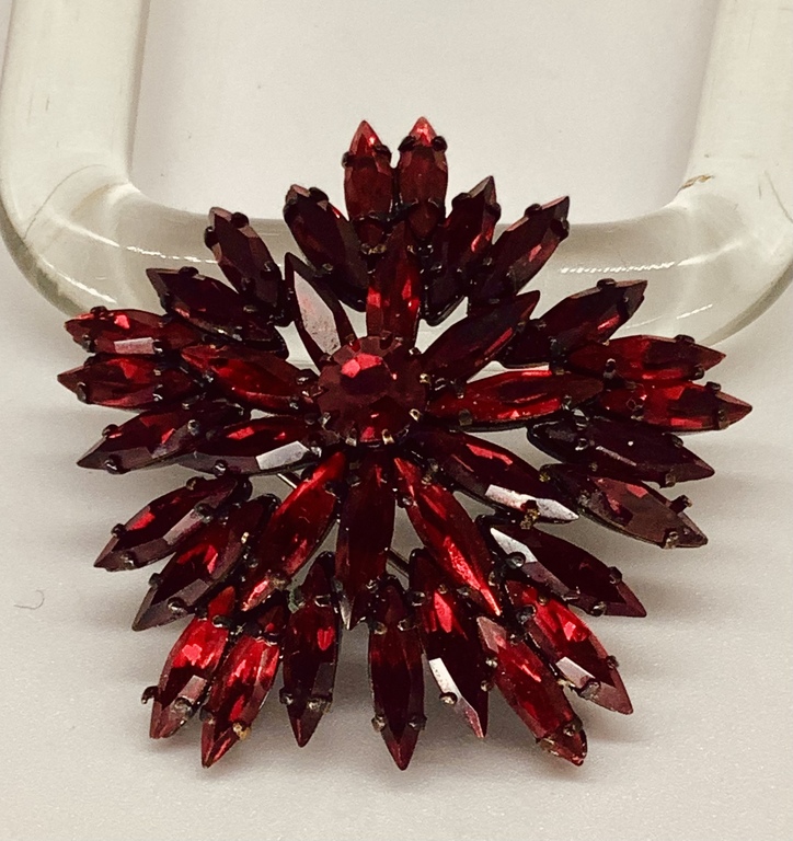 Galbons, Antique brooch with natural crystal rhinestones.Handmade.All rhinestones are in place.Ruby crystal.Bohemia