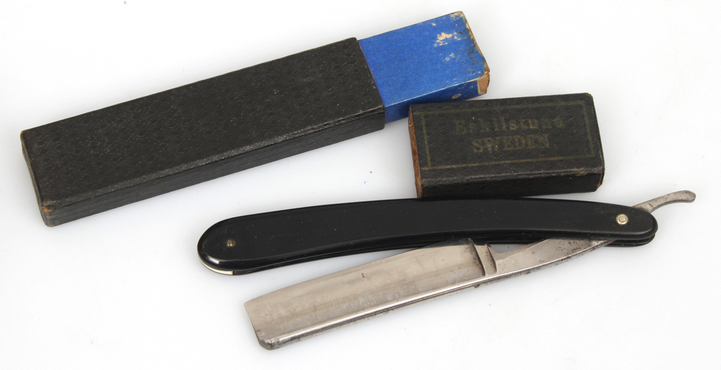 Set of three beard knives with blade sharpener