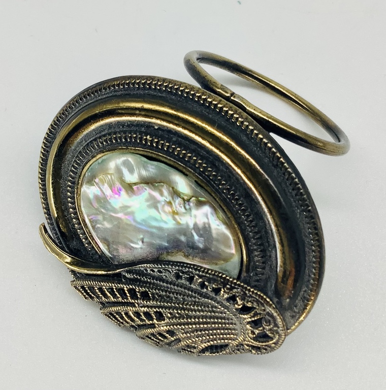 Antique brooch with natural mother-of-pearl and a rare antique clip. Handmade by an old master.