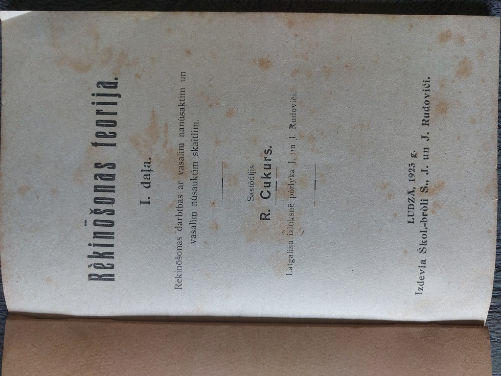 R. Cukurs THEORY OF RÉKINŌŠONA in the study of Latgali people pórlyka J. and J. Rudoviči. Part I. ASKING. 1923 Izdevia škol.- bròli: S., J. and J. Rudoviči.