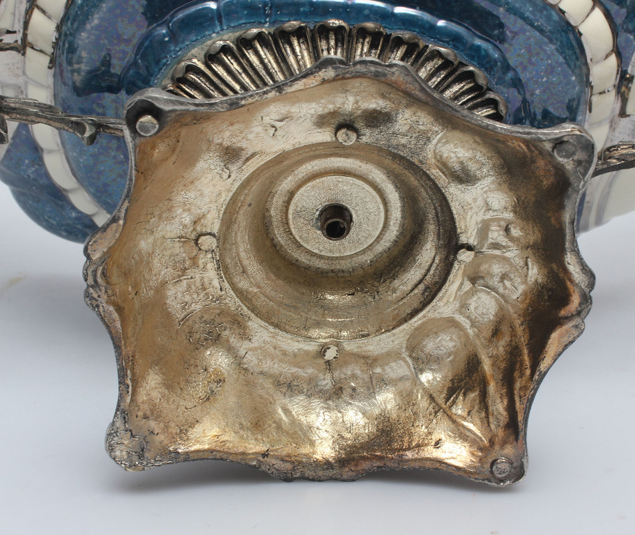 Faience vessel with silver-plated metal finish