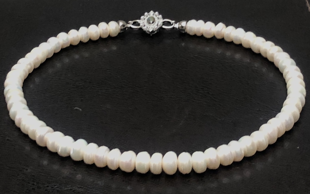 White Freshwater Pearl Necklace. Semi-round pearls.