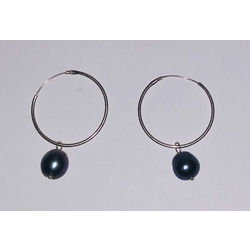 Silver earrings with dark freshwater pearls.