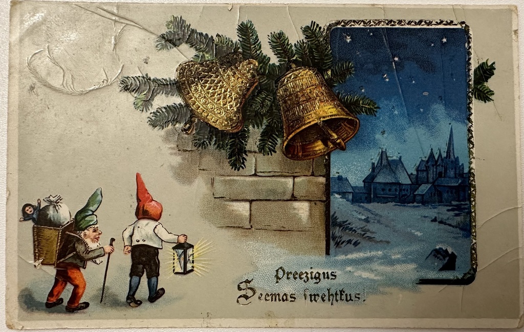 Рождественская открытка с золотыми колокольчиками