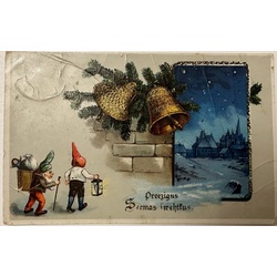 Рождественская открытка с золотыми колокольчиками