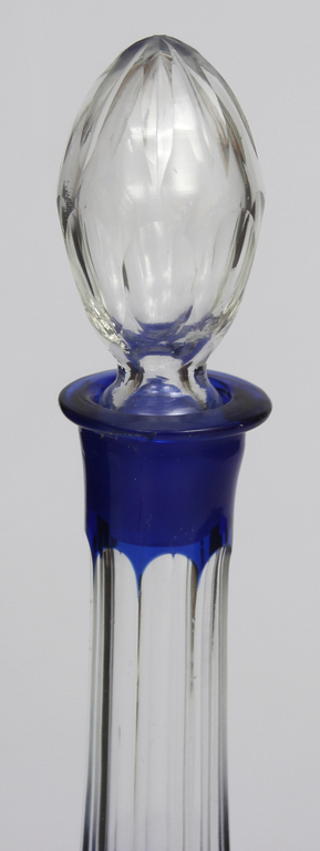 Blue glass decanter with 5 glasses and tray
