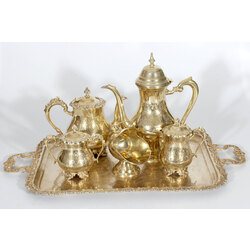 Bronze nickel-plated, silver-plated coffee serving dishes with tray