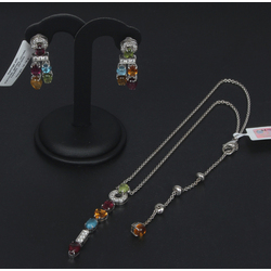 Necklace and earrings with diamonds, citrite, garnet, peridot, topaz