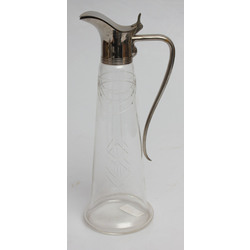 Art Nouveau glass pitcher with metal finish