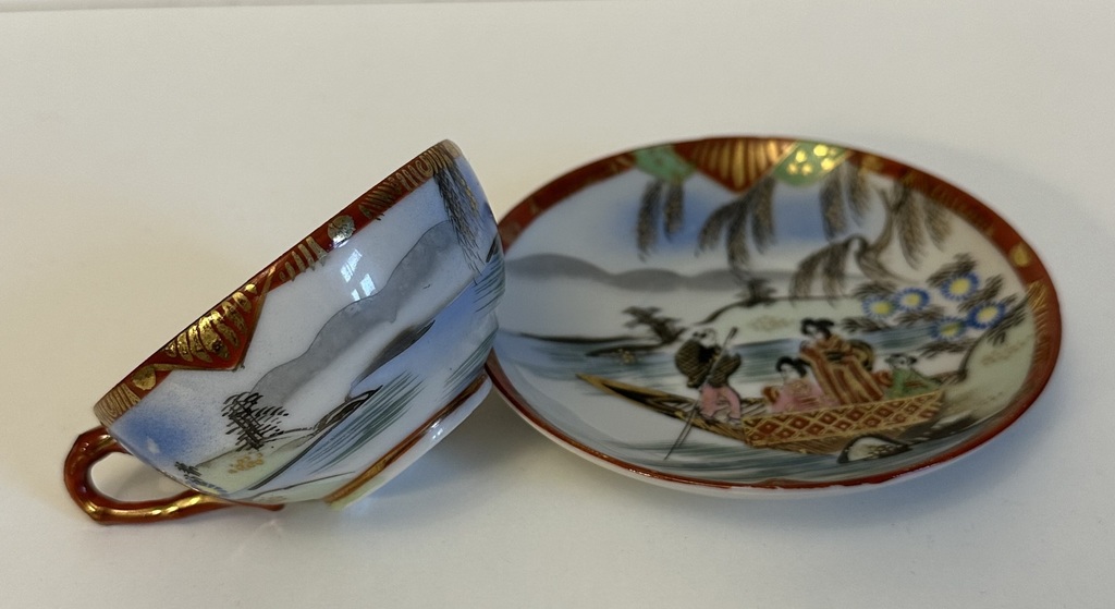 Hand painted thin wall porcelain tea duo