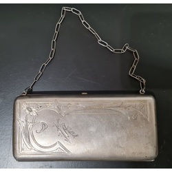 Silver handbag with floral engraving and turquoise interior. 1931 year 875 proof 150gr