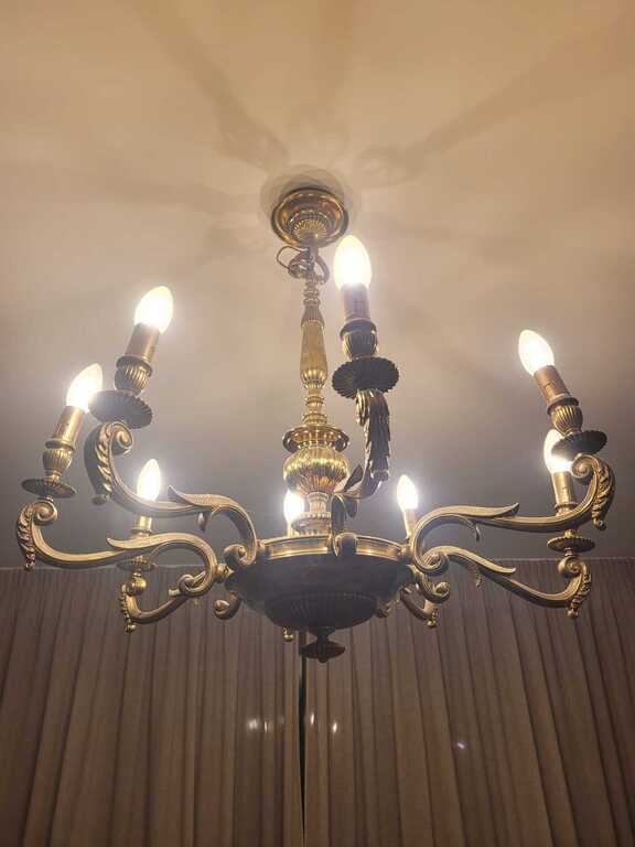 Bronze chandelier with 8 branches, restored