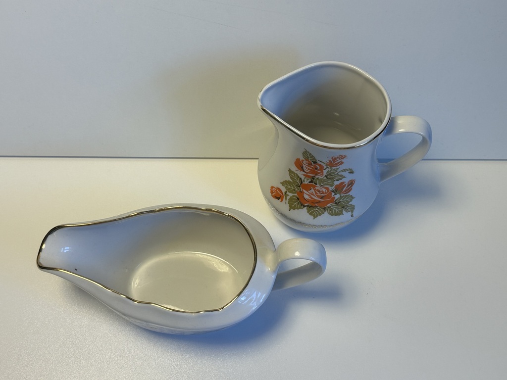 RPR porcelain pitcher and sauce dish