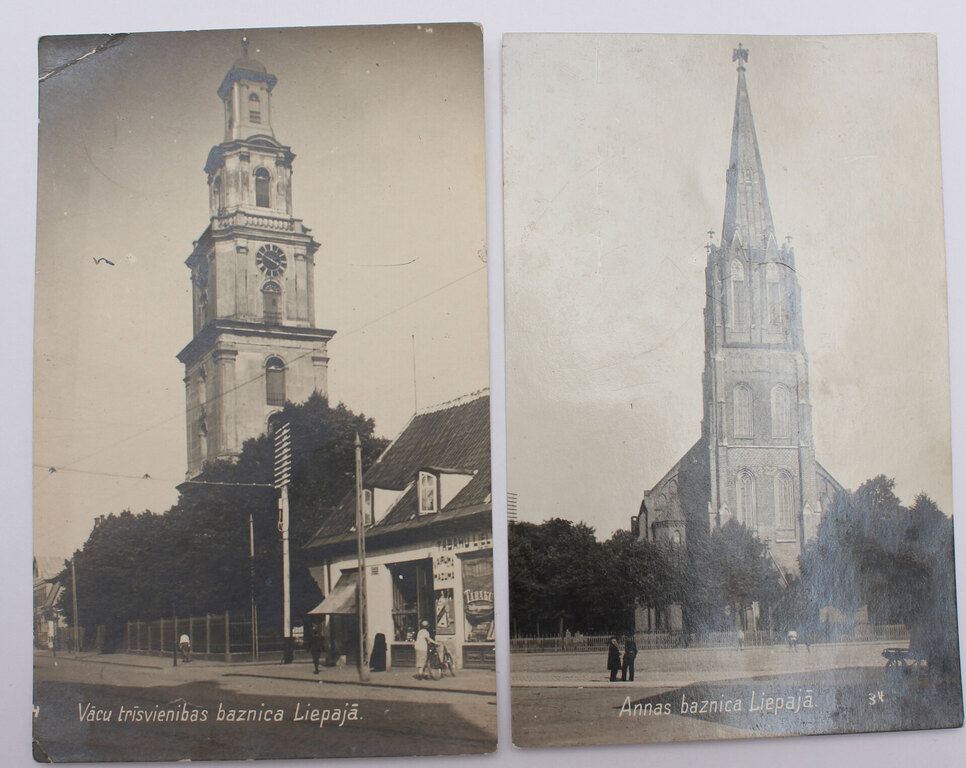 2 postcards Churches of Anna and Trinity in Liepāja