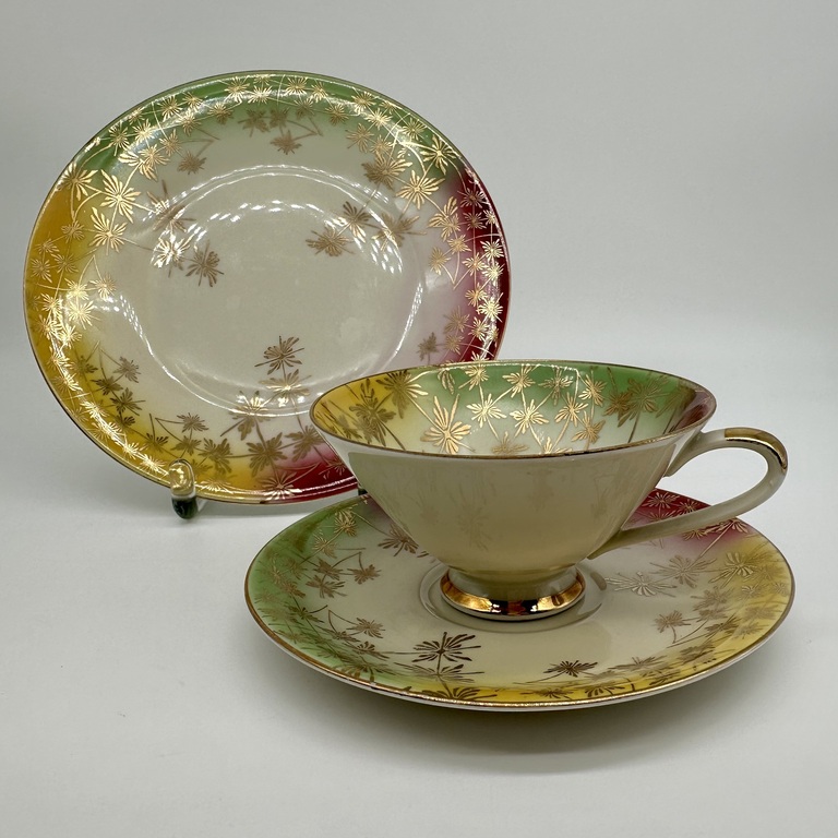 Tea Trio. Old Germany - seasons of the year collection. 20th century. Hand painted 