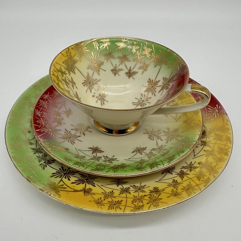 Tea Trio. Old Germany - seasons of the year collection. 20th century. Hand painted 