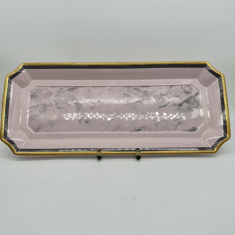 Bohemia .TRAY WITH GOLD EDGE, original pink porcelain, marble