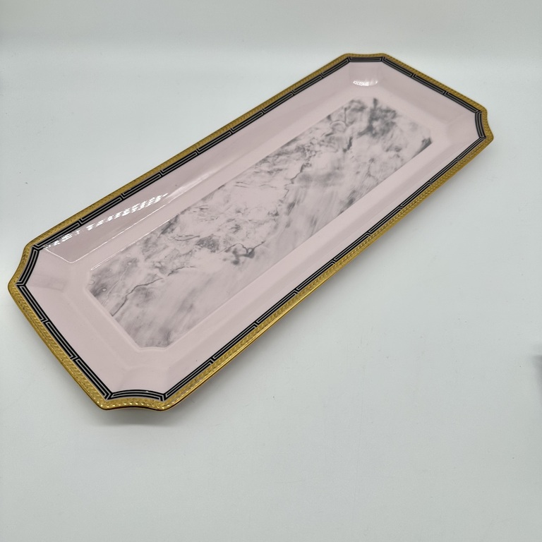 Bohemia .TRAY WITH GOLD EDGE, original pink porcelain, marble