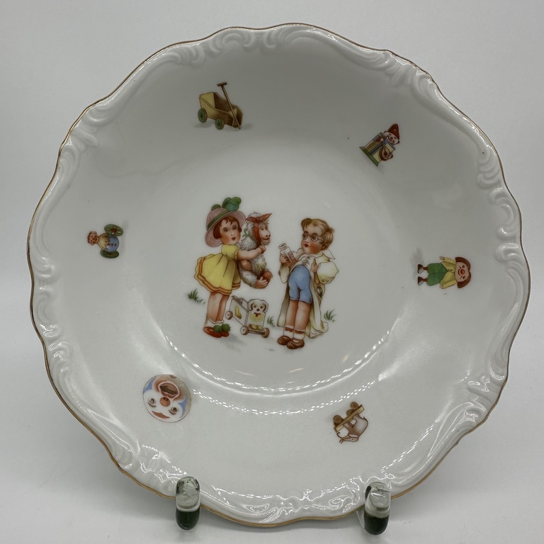 Children Porcelain Plate—. Late 20th century. Hand painted 