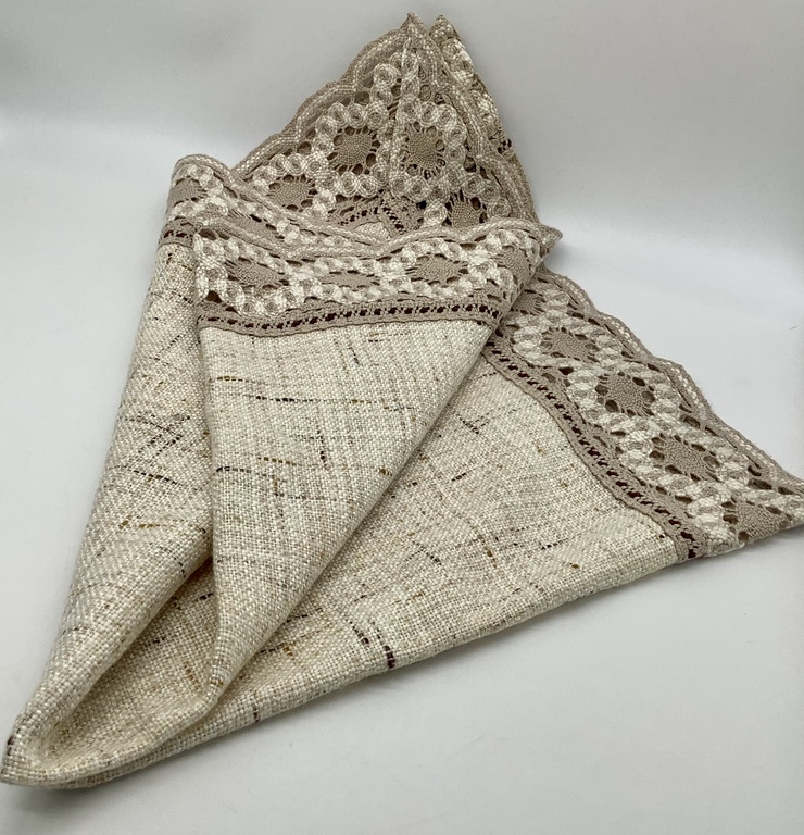 Handmade linen tablecloth with hand lace. Latvia, last century