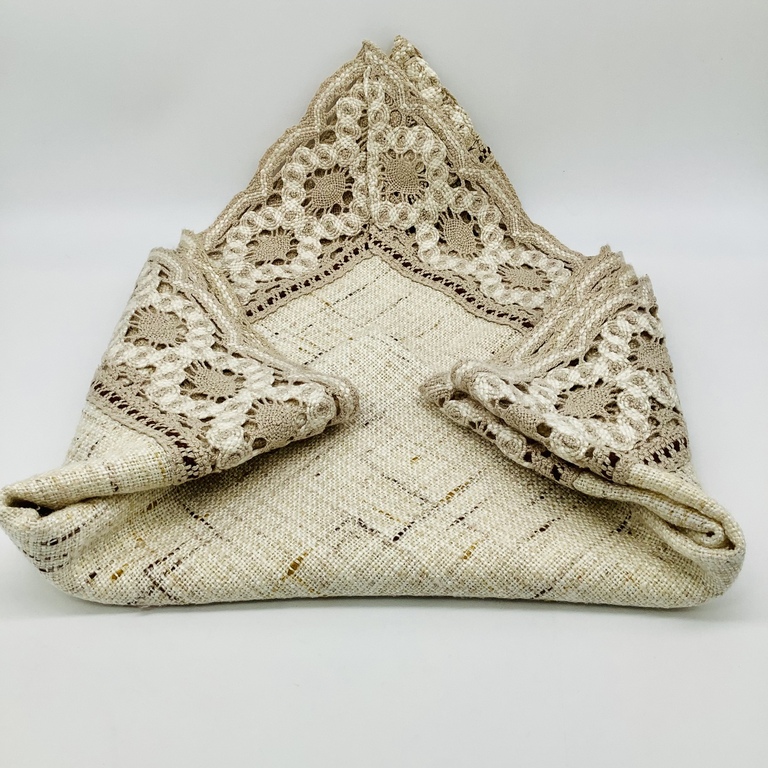 Handmade linen tablecloth with hand lace. Latvia, last century