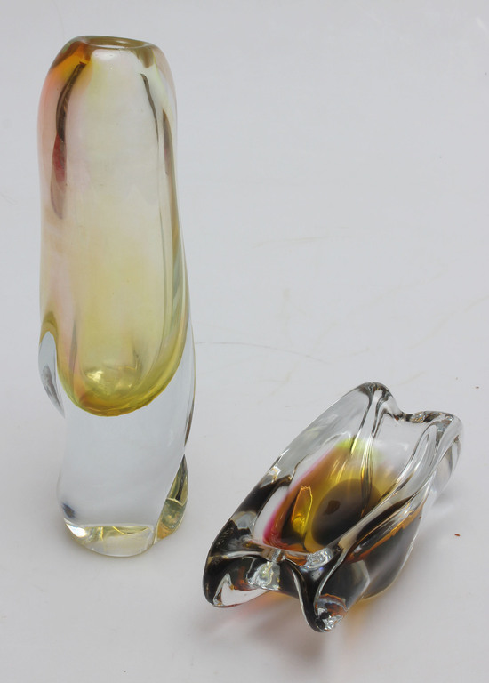 Bohemian glass vase and bowl