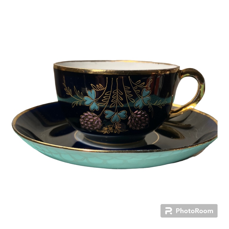 Kuznetsov cup with saucer, cobalt, enamel gilding