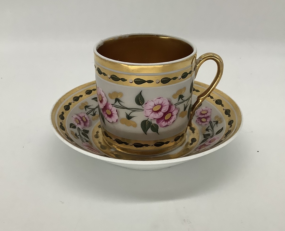 Russian Empire.Cup and saucer Litron.Hand painted.19th century.Rarity.