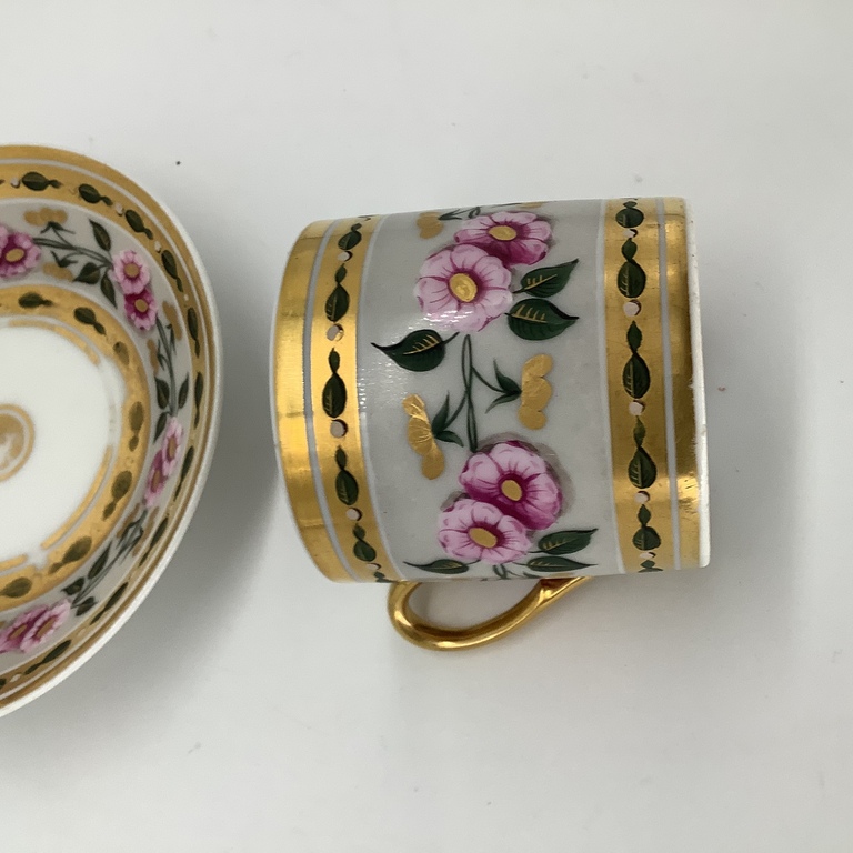 Russian Empire.Cup and saucer Litron.Hand painted.19th century.Rarity.