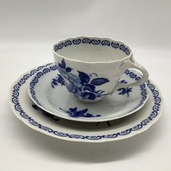Tea trio. Germany 50s. Hand painted with cobalt paint..